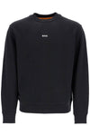 Boss men's black cotton sweatshirt with long sleeves and round neck