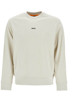  Boss men's light beige cotton sweatshirt with long sleeves and round neck regular fit