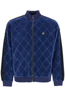  Hugo dark blue velvet high collar zip slim fit sweatshirt