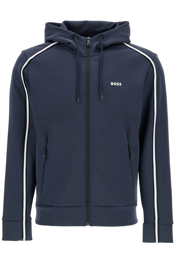 Boss dark blue hooded zip sweatshirt with long sleeves