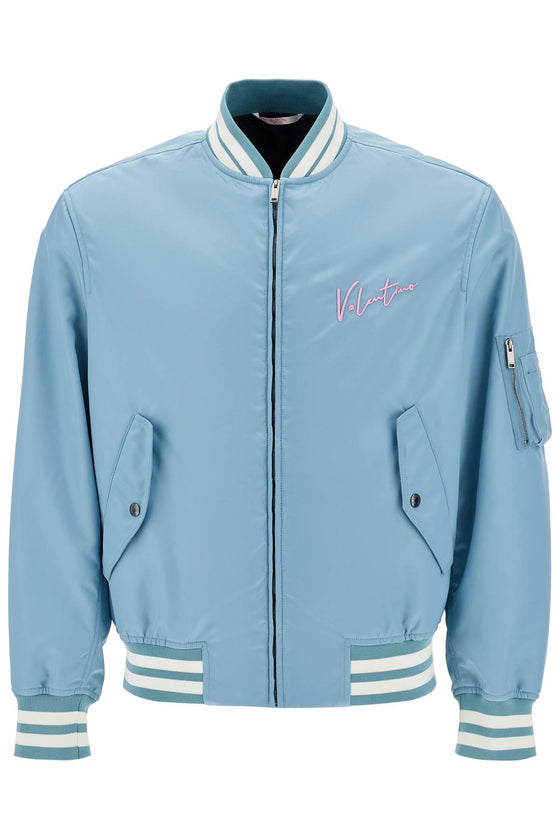 Valentino Garavani nylon bomber jacket with embroidery and print.