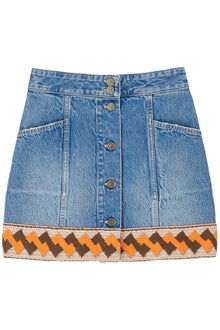  Valentino Garavani medium blue denim skirt with geometric trim