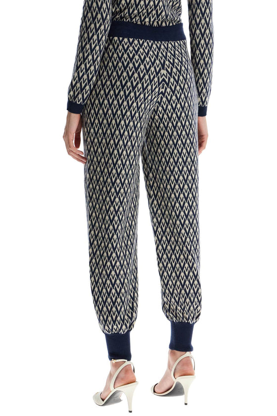 Valentino Garavani high-waisted wide-leg zigzag cream and navy virgin wool pants