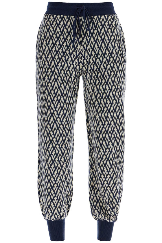 Valentino Garavani high-waisted wide-leg zigzag cream and navy virgin wool pants