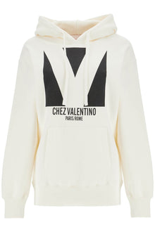  Valentino Garavani ivory cotton hoodie with large logo