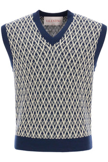  Valentino Garavani men's navy virgin wool vest with pattern