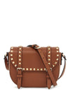 Valentino Garavani small messenger crossbody bag in brown hammered leather with studs