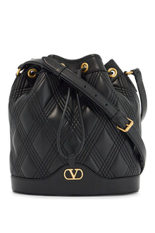  Valentino Garavani quilted black leather drawstring bag