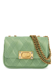  Valentino Garavani small quilted green silk shoulder bag with chain