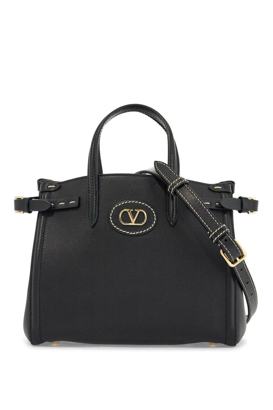 Valentino Garavani borsa tote piccola nera in pelle con logo oro