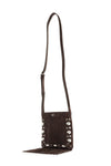 Valentino Garavani small suede crossbody bag in dark brown with studs and fringe