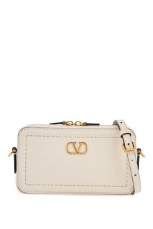  Valentino Garavani mini camera case in ivory leather with adjustable strap and golden details