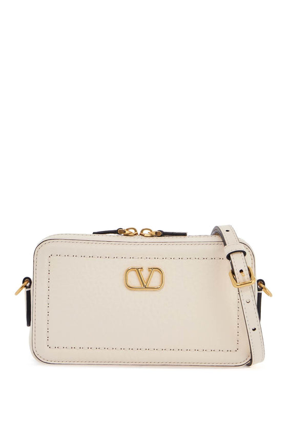 Valentino Garavani mini camera case in ivory leather with adjustable strap and golden details