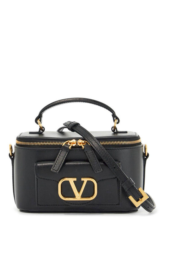 Valentino Garavani beauty case pelle nera con zip dorata e tracolla regolabile