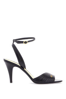  Valentino Garavani black goat leather sandals with gold buckle and stiletto heel