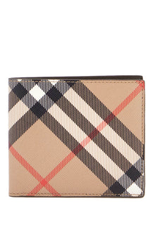  Burberry men's beige black red checkered zip wallet