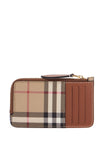 Burberry beige leather wallet with check pattern and zip closure