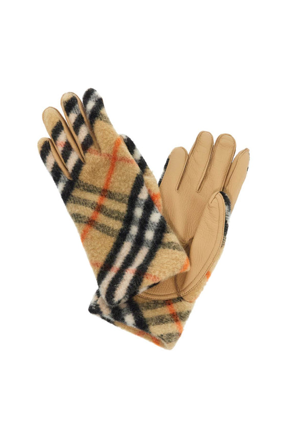 Burberry wool and leather check gloves