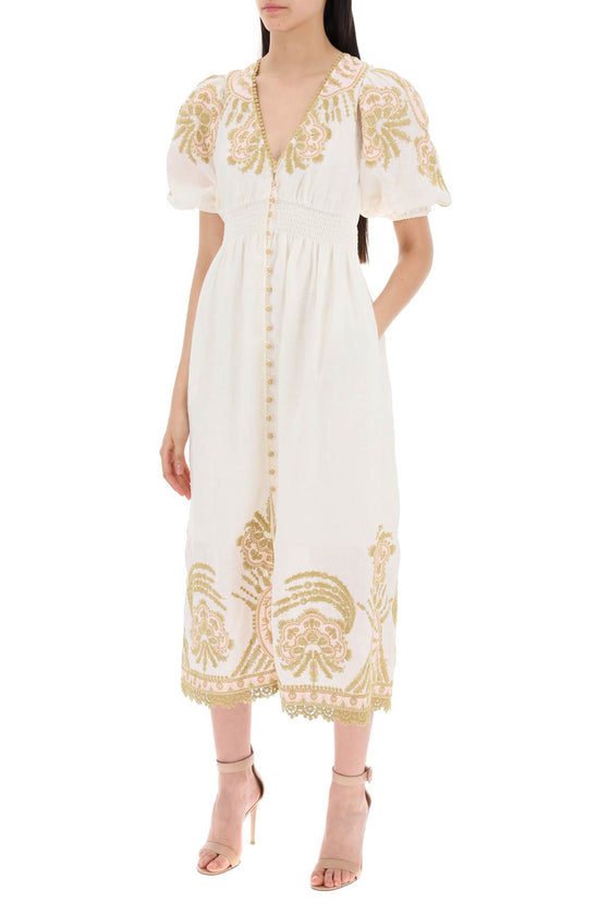 Zimmermann "waverly embroidered linen dress"