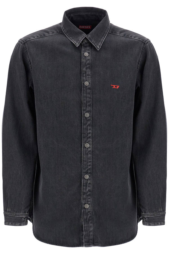 Diesel black denim shirt in cotton and lyocell with a faded effect