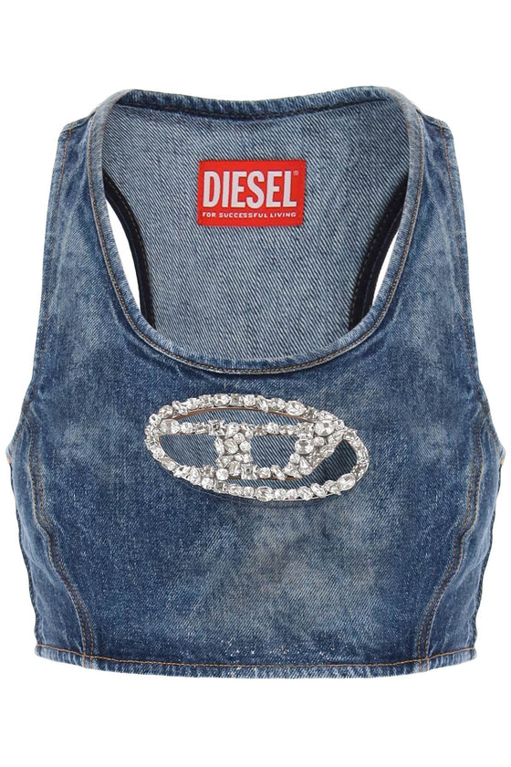 Diesel denim crop top with jewel buckle