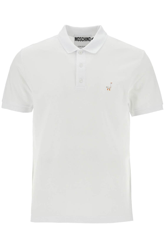 Moschino white cotton polo with delicate embroidery