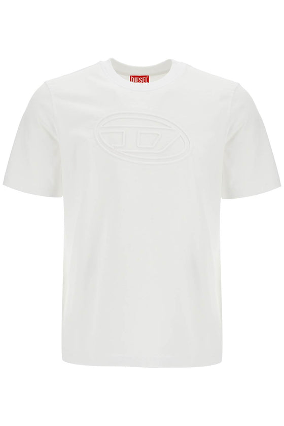 Diesel white cotton t-shirt with embossed logo t-adjust-bigoval