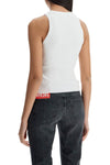 Diesel white sleeveless ribbed viscose top with metallic insert