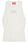 Diesel white sleeveless ribbed viscose top with metallic insert