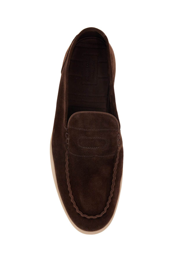 John Lobb dark brown suede casual shoes with velcro closure