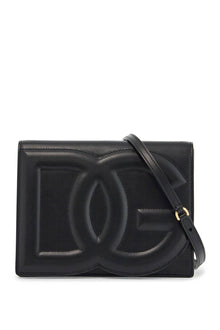  Dolce & Gabbana black calfskin shoulder bag with embossed logo and adjustable strap