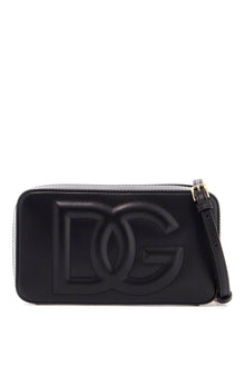  Dolce & Gabbana black calfskin shoulder bag with embossed logo and adjustable strap