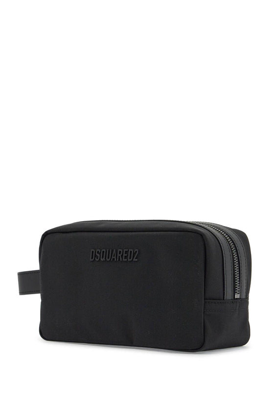 Dsquared2 black rectangular beauty case in polyamide with side handle and zip