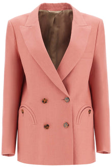  Blaze Milano coral linen single-breasted blazer with turtle style buttons