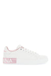 Dolce & Gabbana white and pink low-top sneakers for women in calfskin