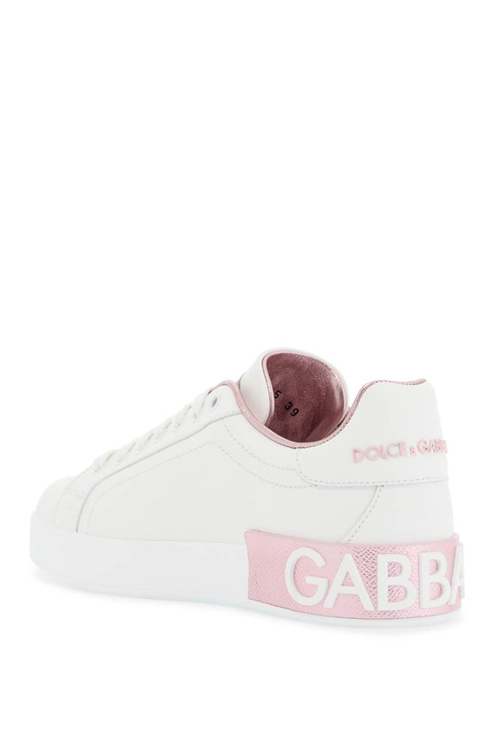 Dolce & Gabbana white and pink low-top sneakers for women in calfskin