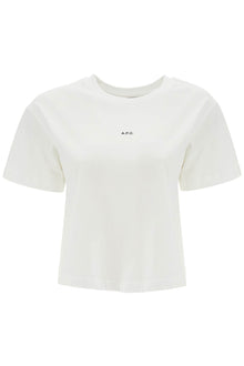  A.P.C. women's organic cotton white boxy cropped t-shirt with micro embroidered logo gots