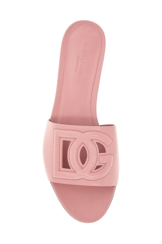 Dolce & Gabbana flat slipper in pink calfskin with embossed dg logo