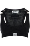 JEAN PAUL GAULTIER black cotton crop tank top with clip for overalls