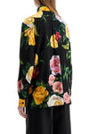 Dolce & Gabbana black silk shirt with multicolored roses and yellow buttons