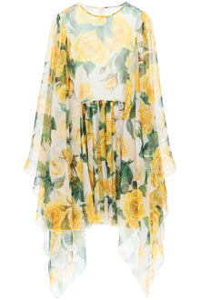  Dolce & Gabbana 'short silk chiffon dress with yellow rose print'