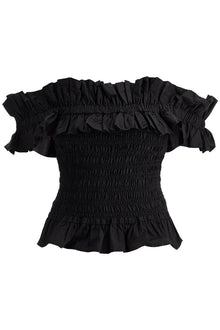  Ganni smocked poplin top