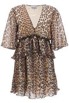  Ganni pleated mini dress with leopard motif