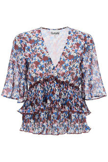  Ganni pleated blouse with floral motif