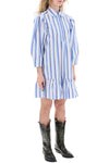 Ganni striped dress with ruffles.