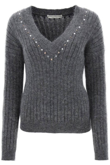  Alessandra Rich wool knit sweater with studs and crystals