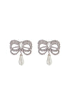 Alessandra Rich hypoallergenic brass earrings in silver with bow and drop pearl