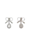 Alessandra Rich bow earrings with crystal pendant in silver-plated brass