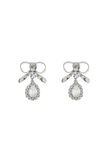  Alessandra Rich bow earrings with crystal pendant in silver-plated brass