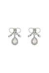 Alessandra Rich bow earrings with crystal pendant in silver-plated brass